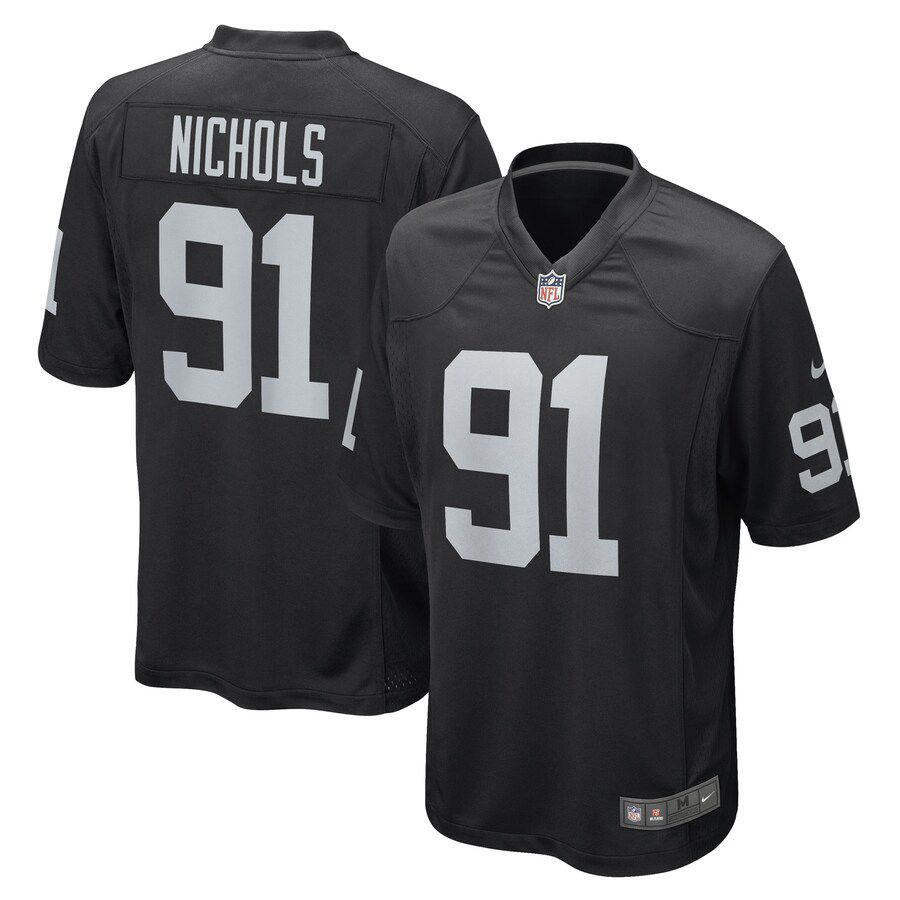 Men Las Vegas Raiders 91 Bilal Nichols Nike Black Game Player NFL Jersey
